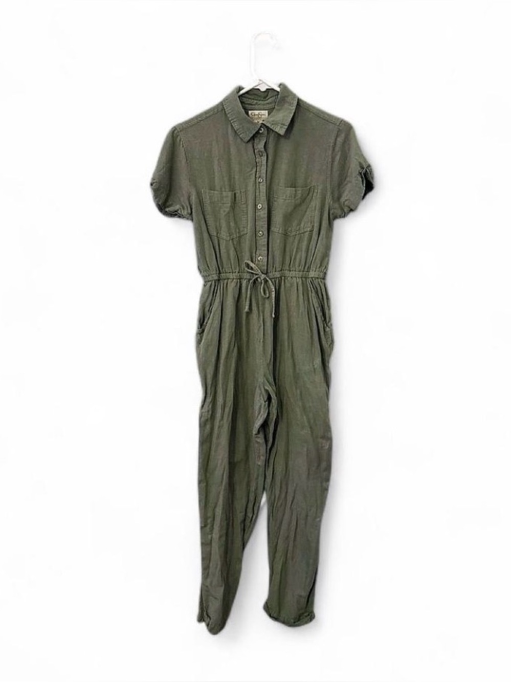 Jessica Simpson Olive Green Short-Sleeve Button Jumpsuit